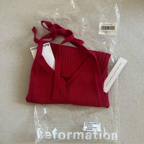 NWT • Delia Ribbed Halter Top in Lipstick XS - Picture 2 of 6